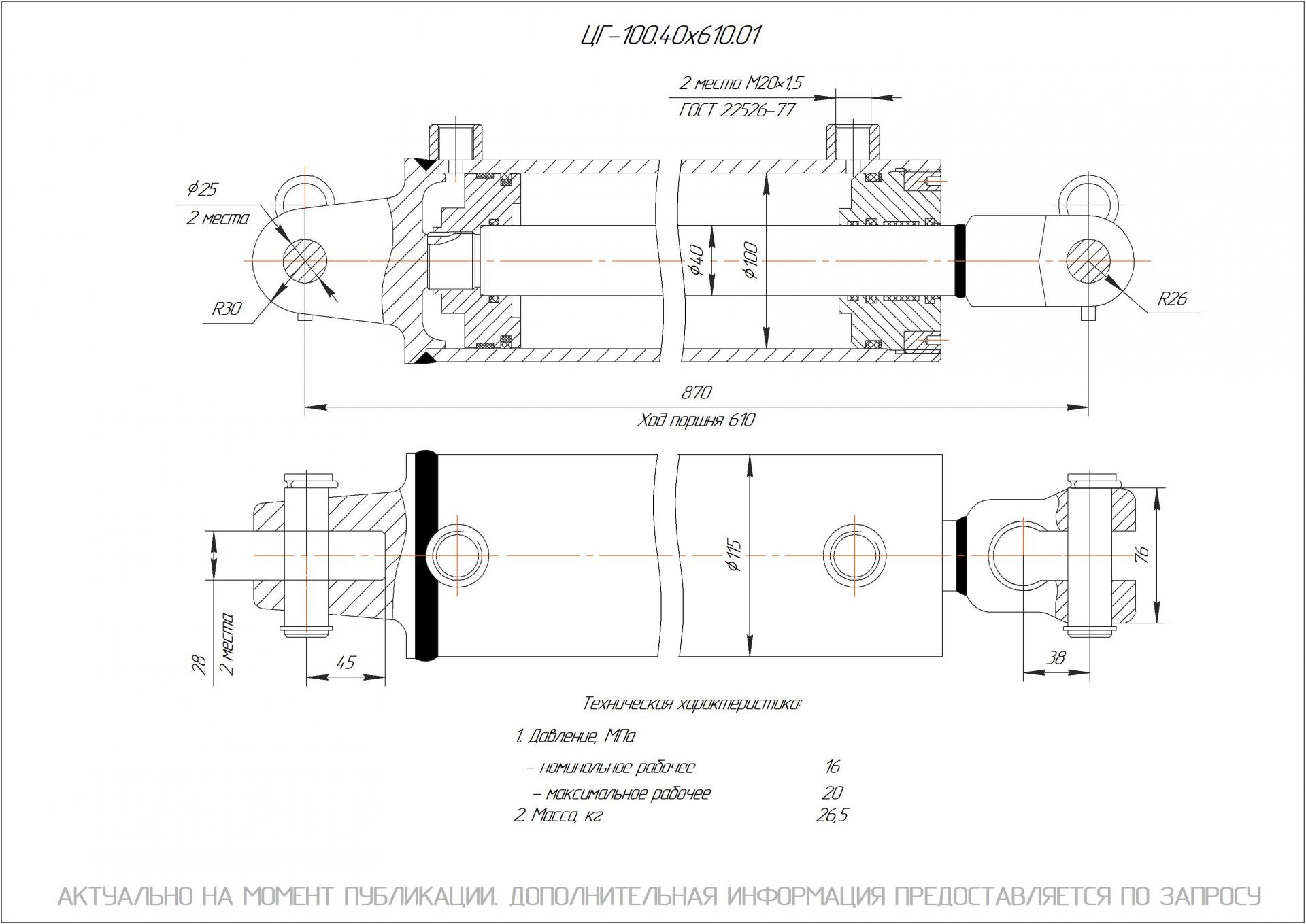  Чертеж ЦГ-100.40х610.01 Гидроцилиндр