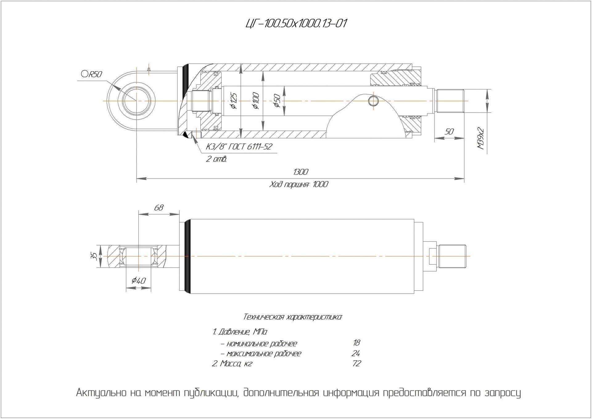 ЦГ-100.50х1000.13-01 Гидроцилиндр