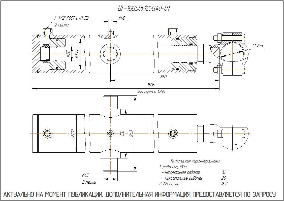 ЦГ-100.50х1250.48-01 Гидроцилиндр