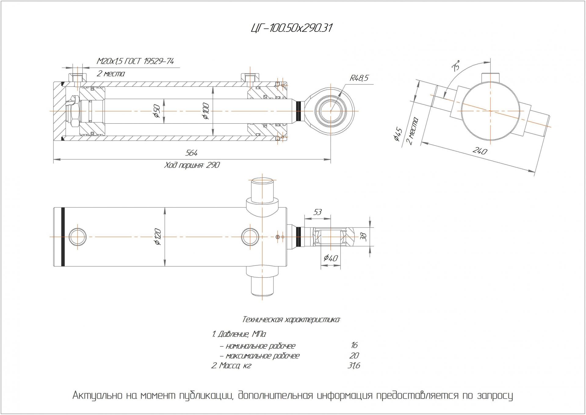 ЦГ-100.50х290.31 Гидроцилиндр