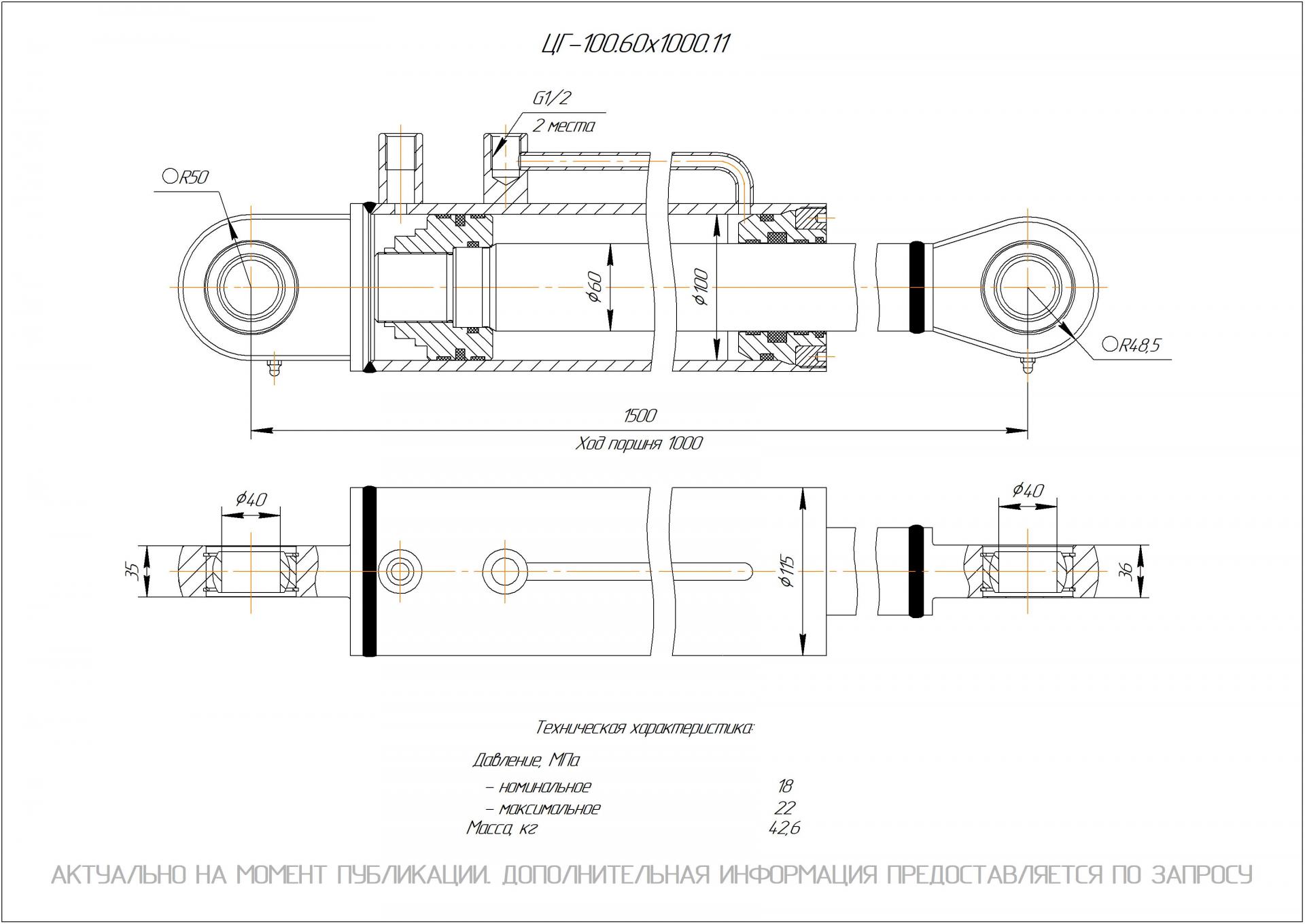 ЦГ-100.60х1000.11 Гидроцилиндр