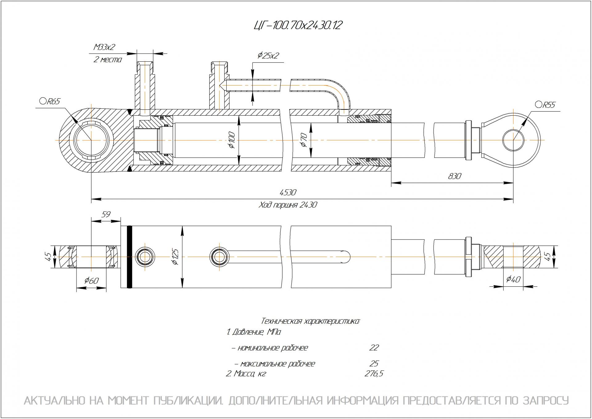 ЦГ-100.70х2430.12 Гидроцилиндр