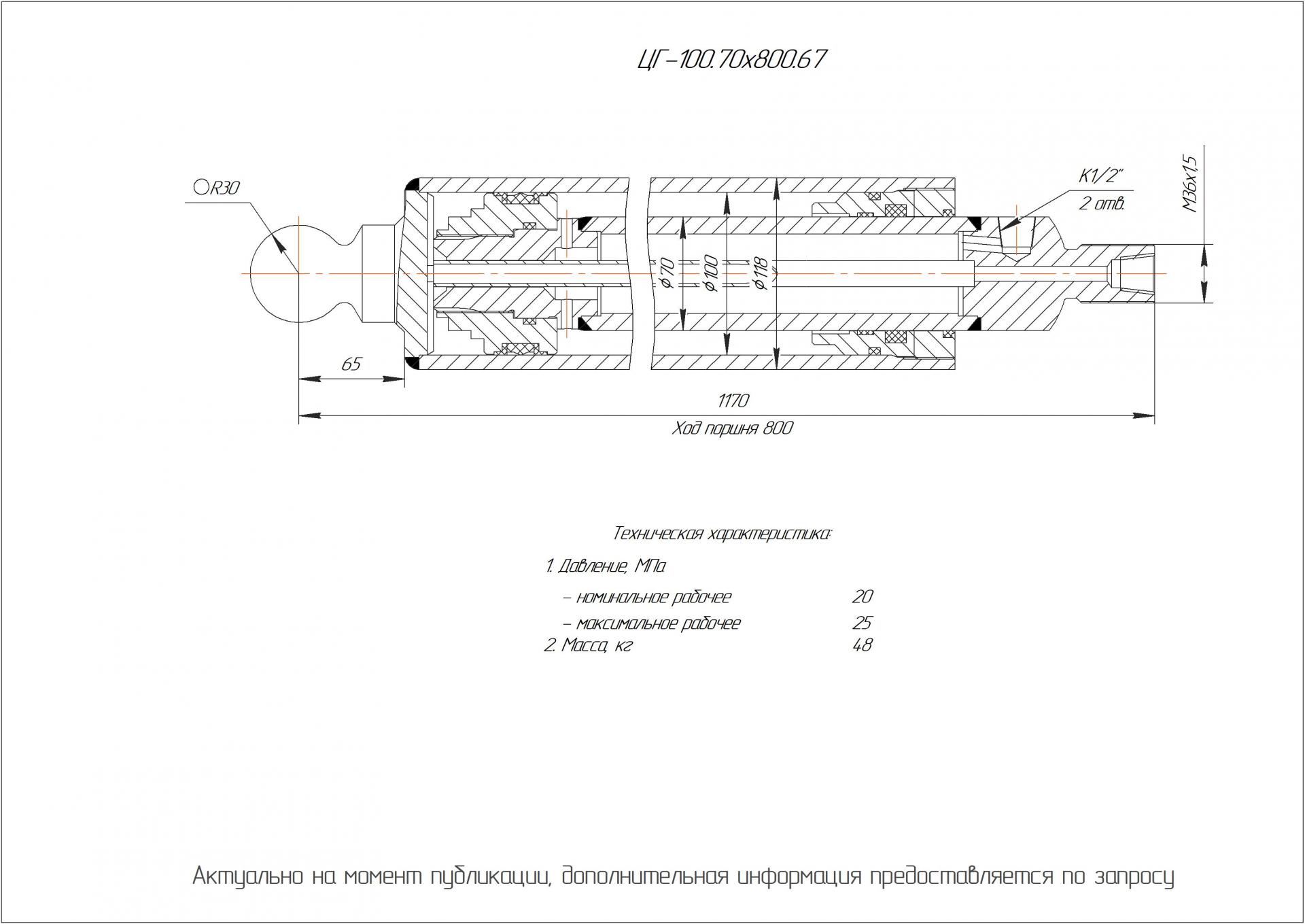 ЦГ-100.70х800.67 Гидроцилиндр