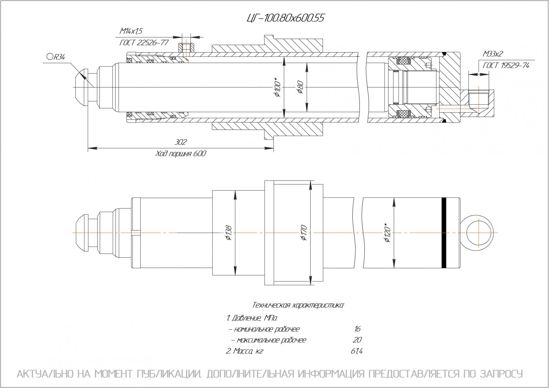 ЦГ-100.80х600.55 Гидроцилиндр