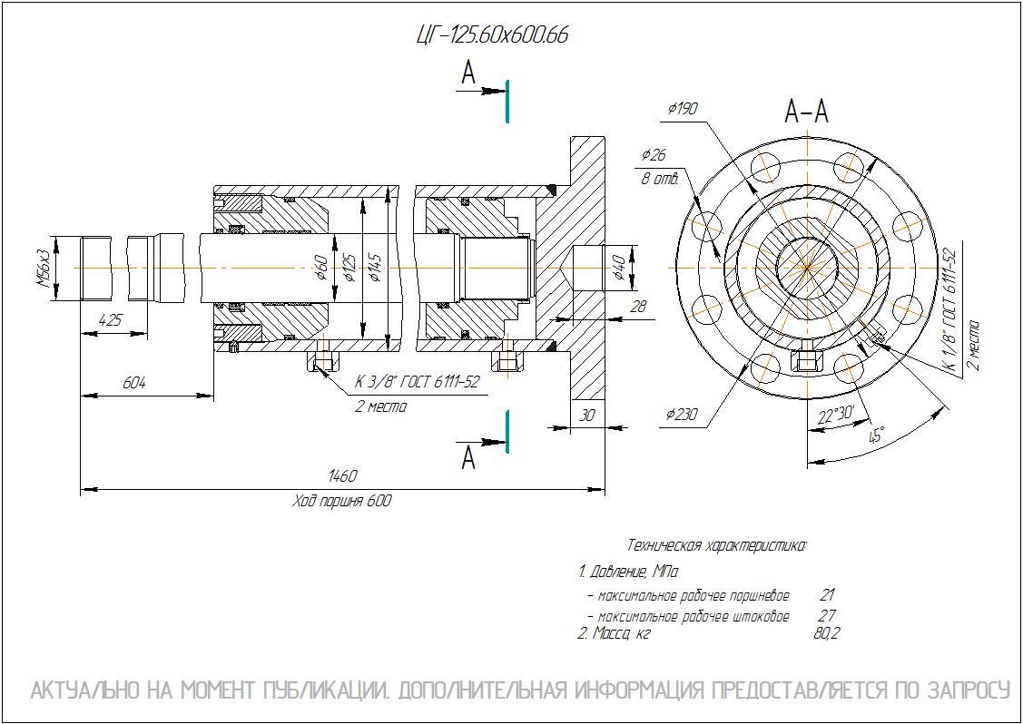 ЦГ-125.60х600.66 Гидроцилиндр