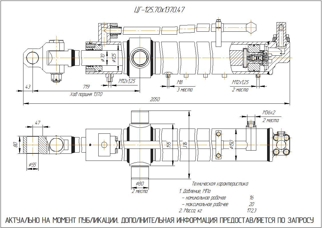 ЦГ-125.70х1370.47 Гидроцилиндр