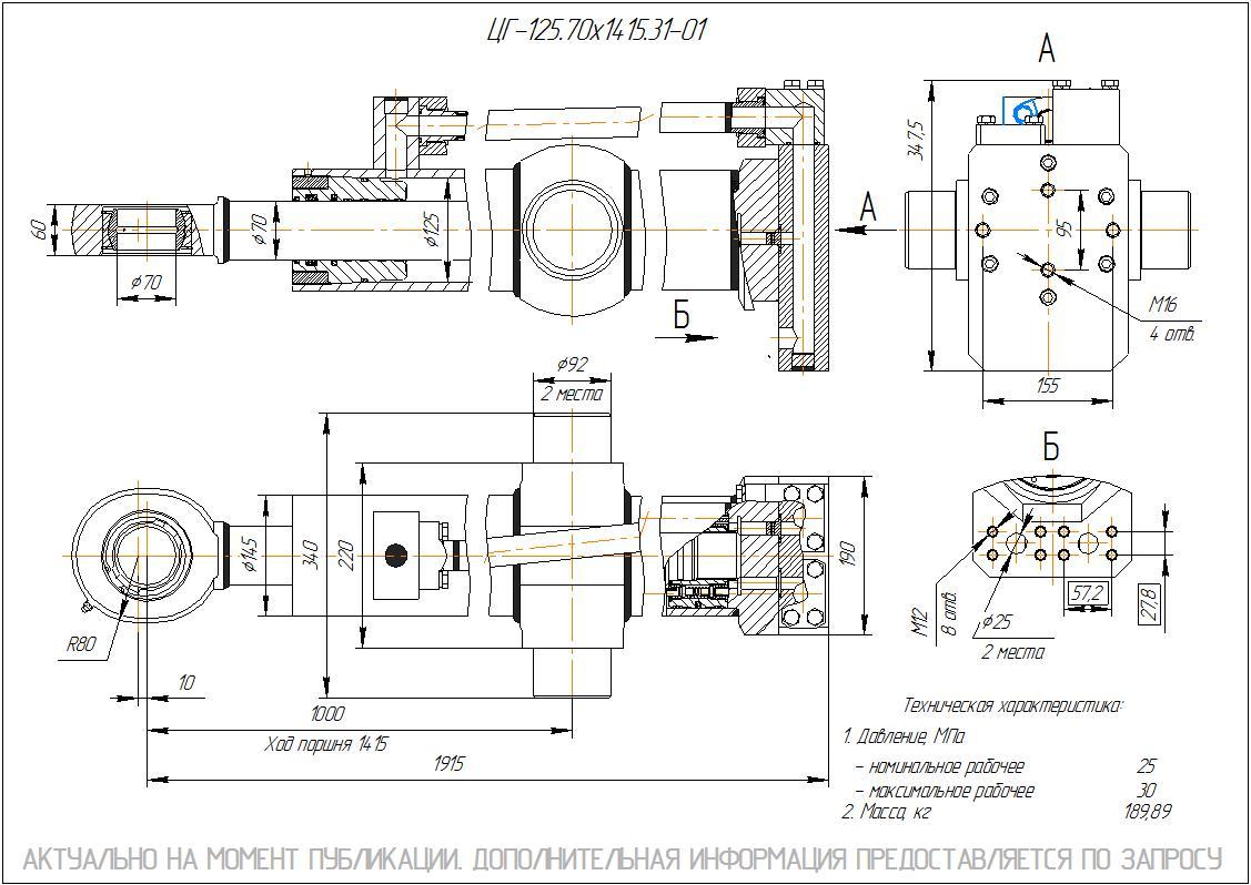  Чертеж ЦГ-125.70х1415.31-01 Гидроцилиндр