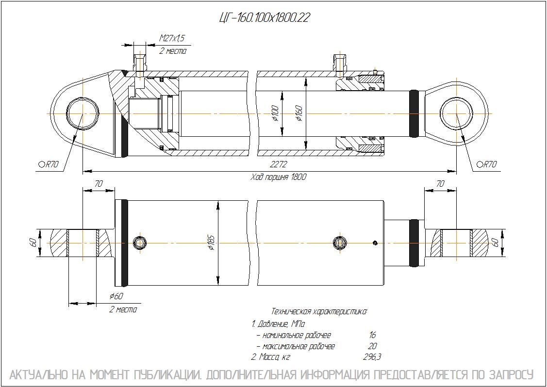 ЦГ-160.100х1800.22 Гидроцилиндр