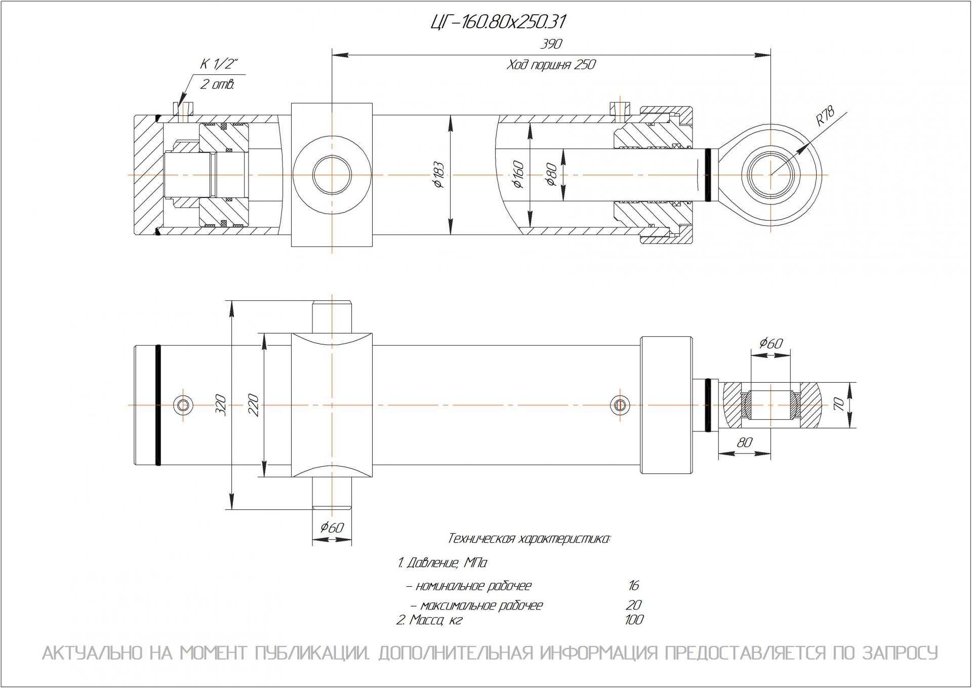  Чертеж ЦГ-160.80х250.31 Гидроцилиндр