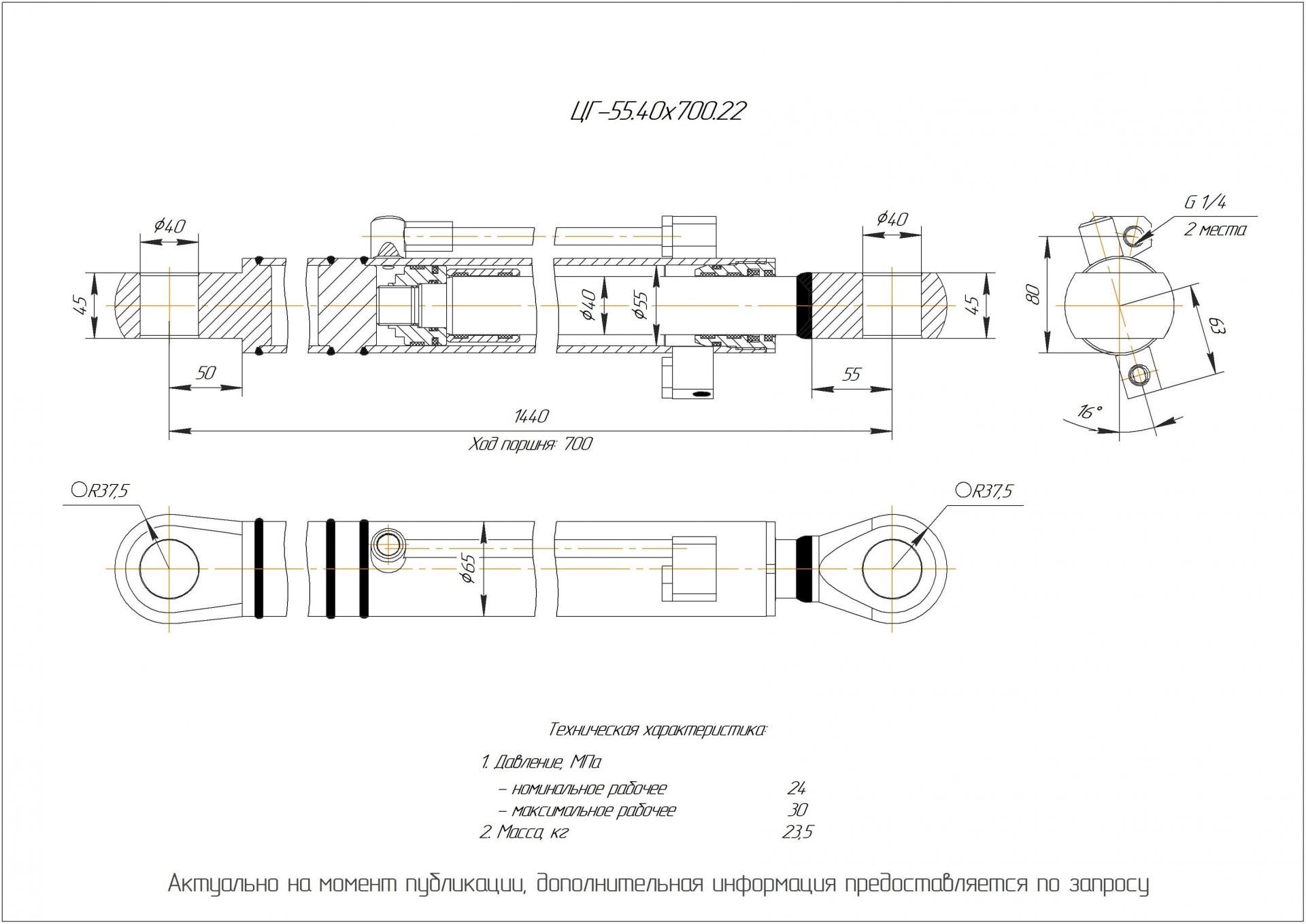  Чертеж ЦГ-55.40х700.22 Гидроцилиндр