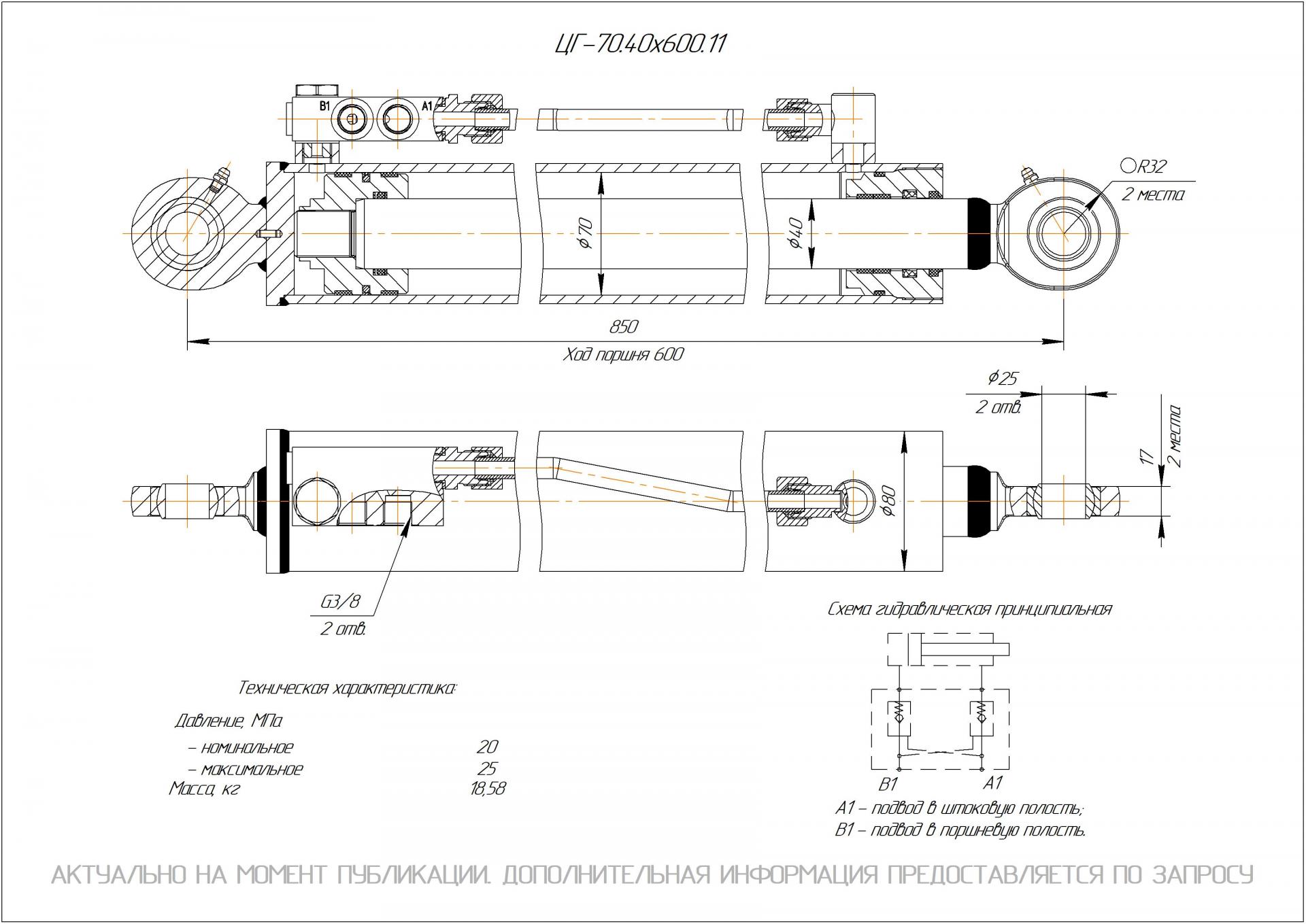 ЦГ-70.40х600.11 Гидроцилиндр