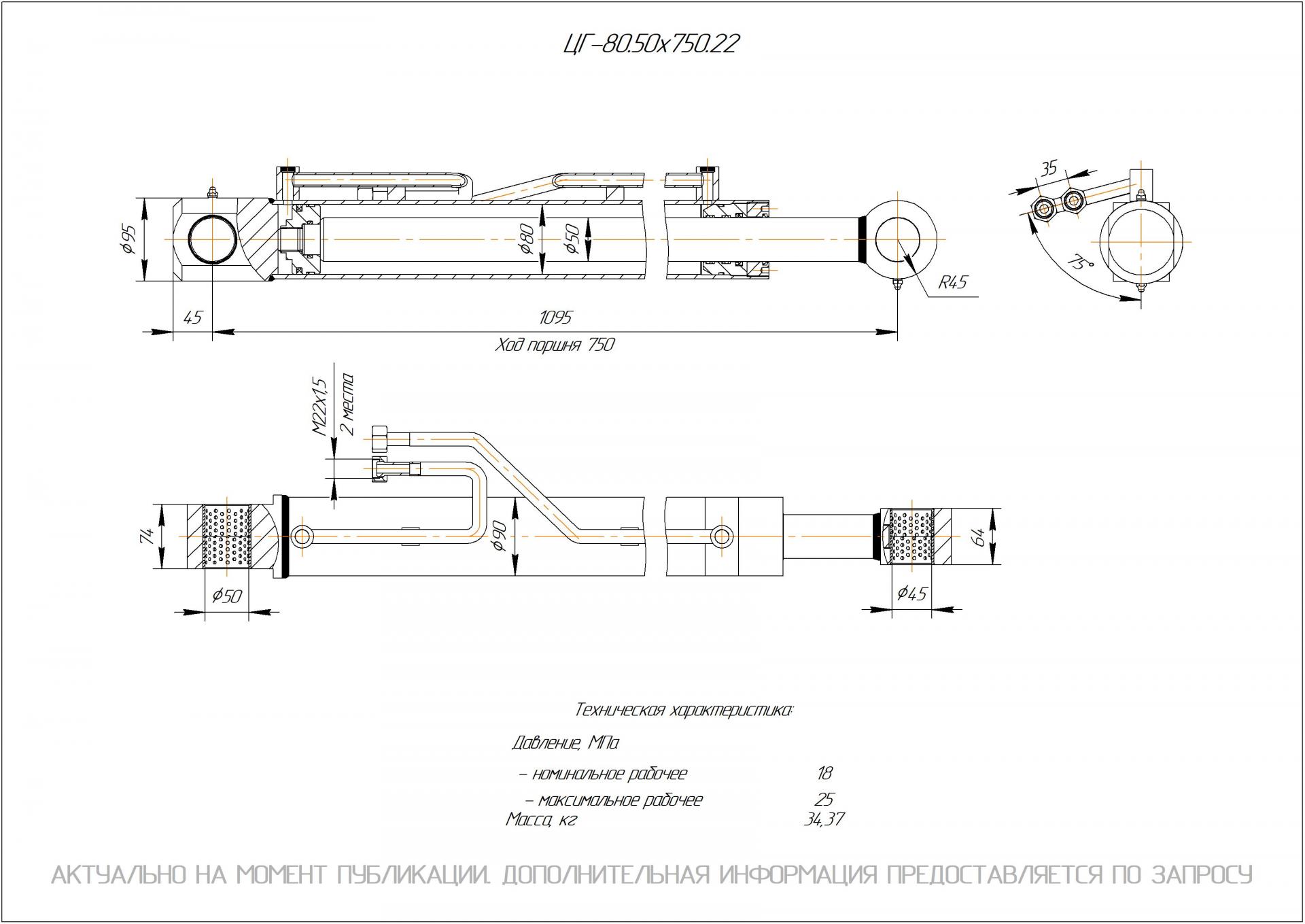  Чертеж ЦГ-80.50х750.22 Гидроцилиндр