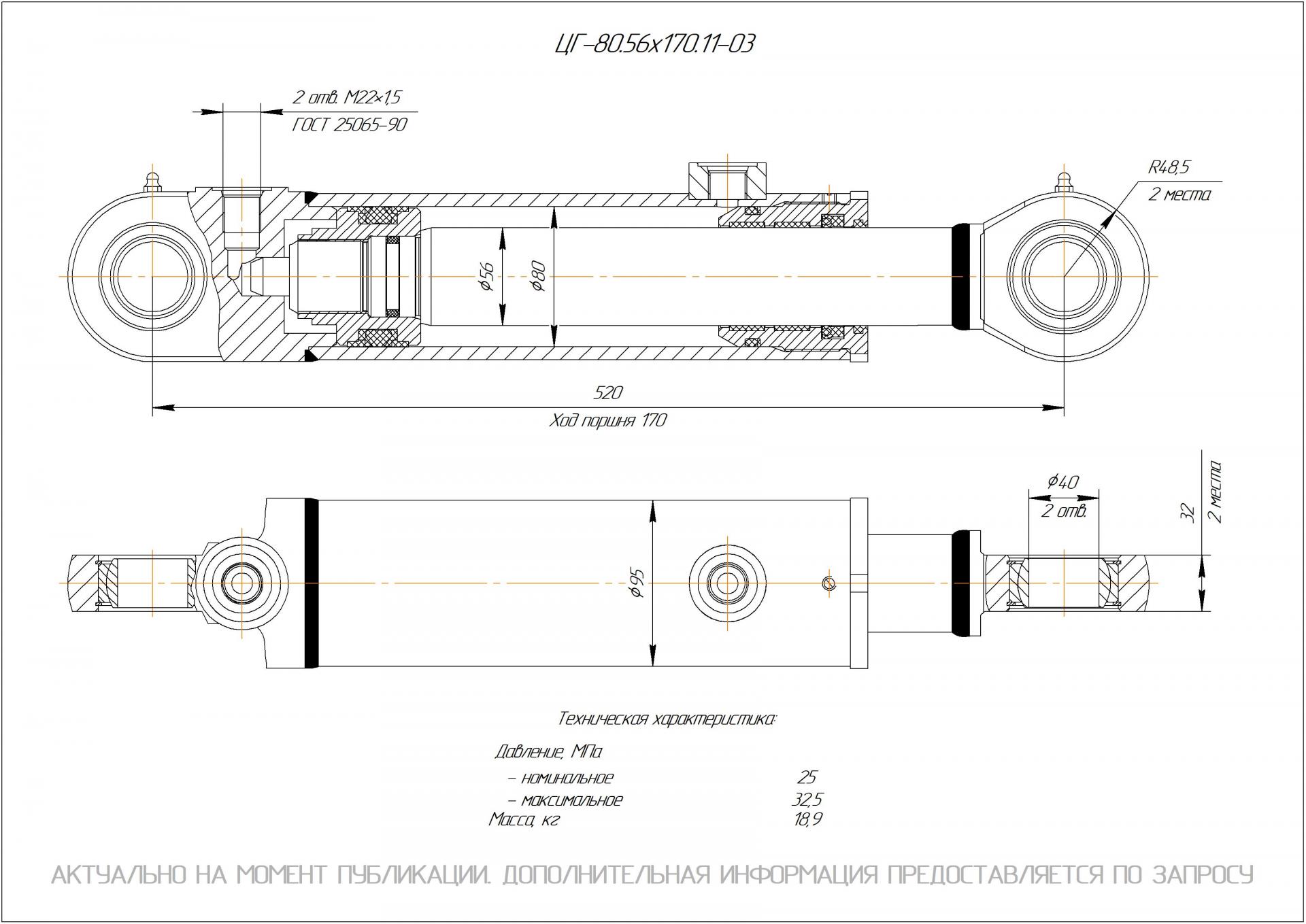 ЦГ-80.56х170.11-03 Гидроцилиндр